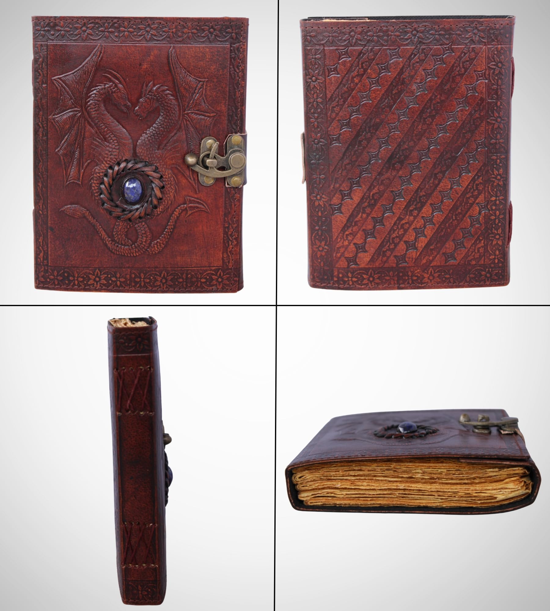 Genuine Leather Bound Journal Stone Studded Diary Brown Vintage Paper Notebook